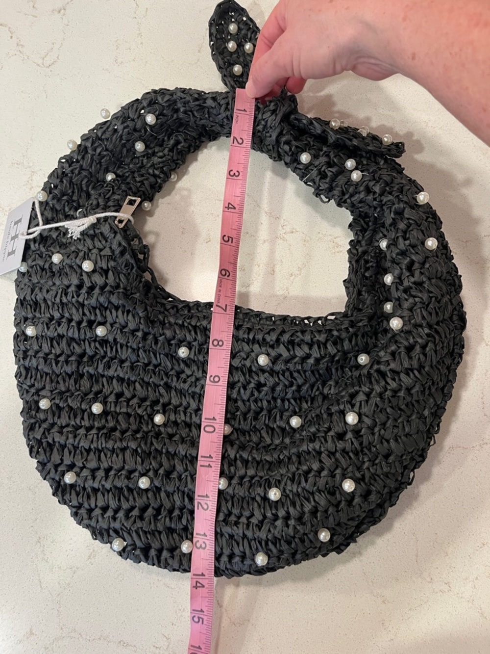 Haute Hippie Charcoal Pearl-Embellished Woven Hobo - Picture 4 of 4